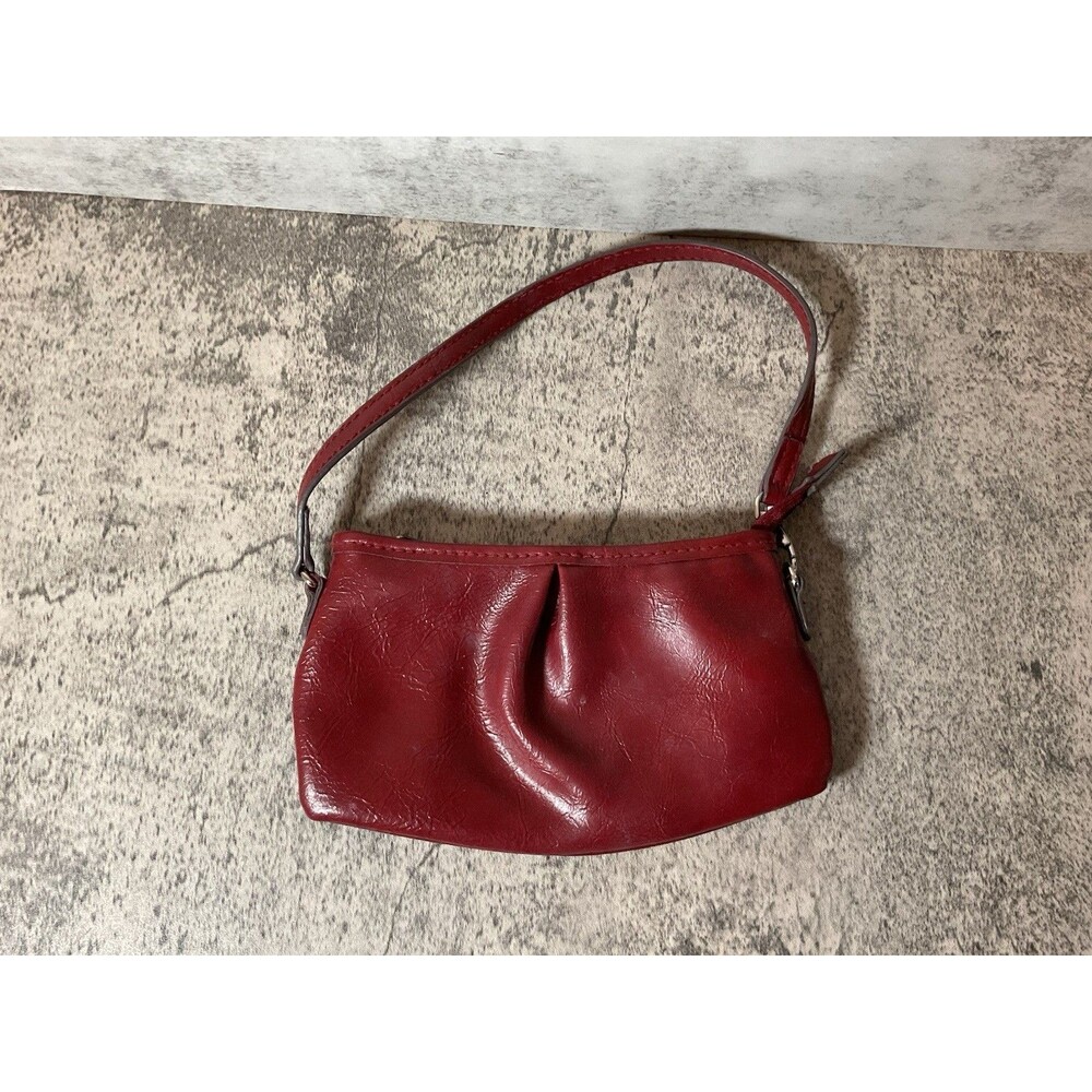 Y2K Liz Claibourne Mini Red Leather Wristlet 8"x4" Tiny Strap Micro Purse